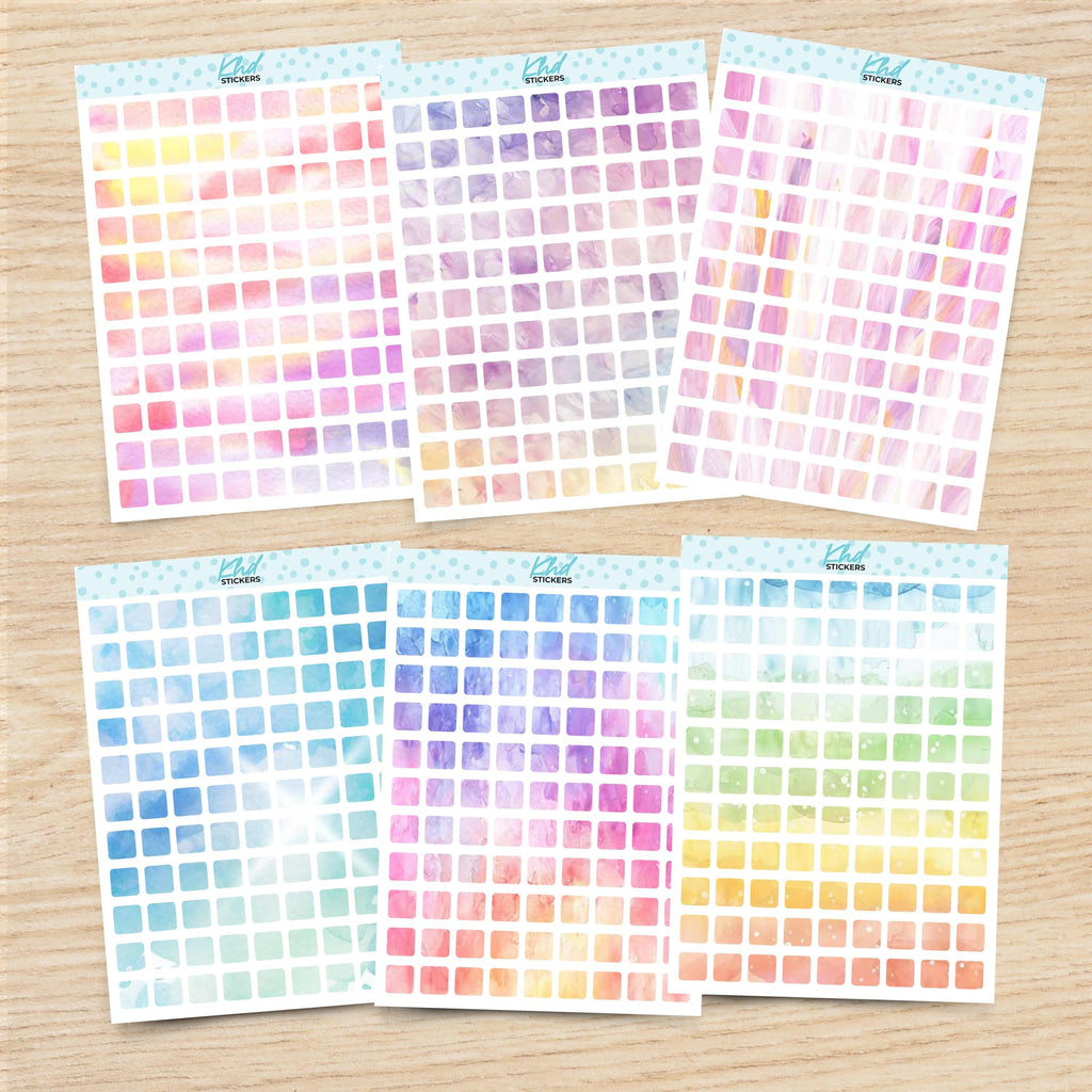 Medium Squares Planner Stickers, Watercolour Collection, Removable