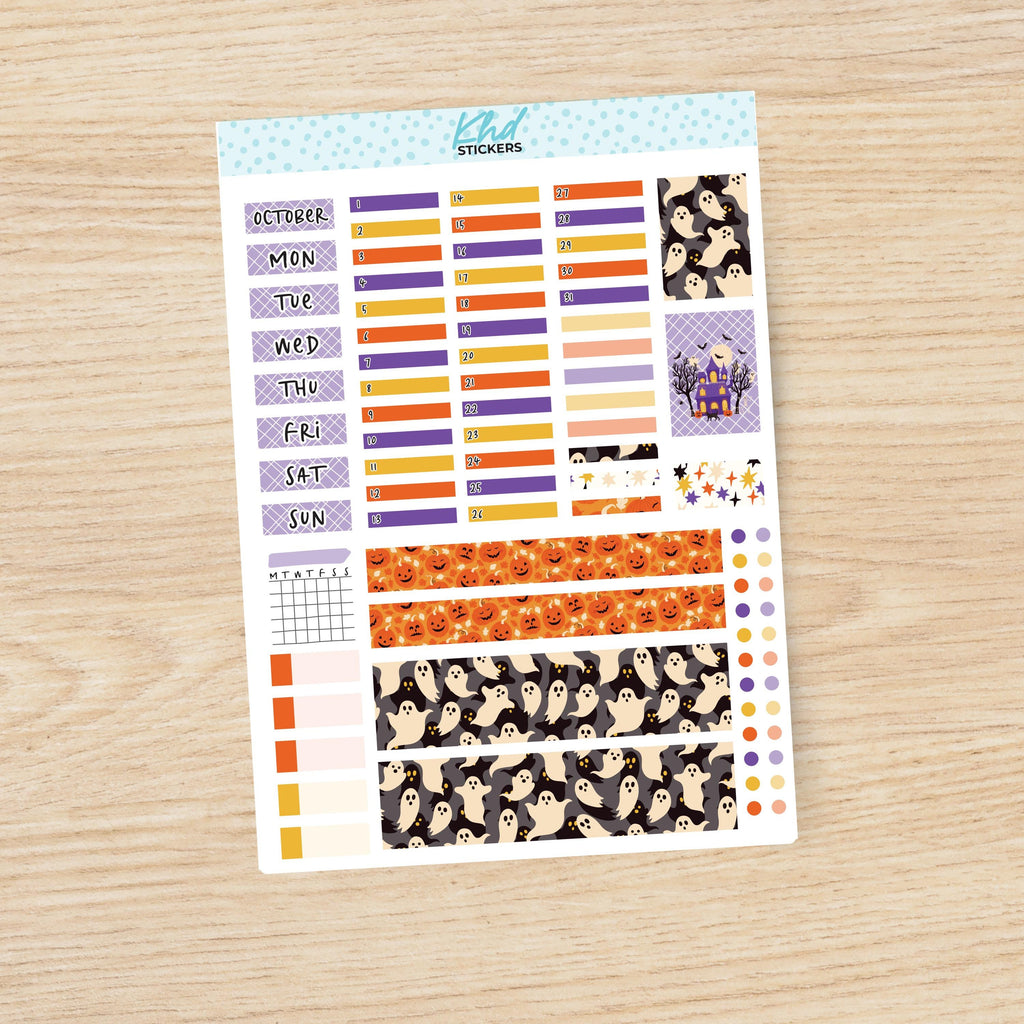 Ghostly Halloween Hobonichi Weeks Monthly View Planner Sticker Kit