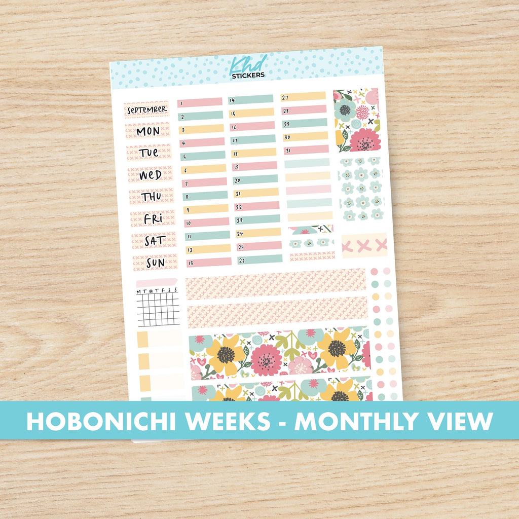 Pretty Pastel Floral Hobonichi Weeks Monthly View Planner Sticker Kit