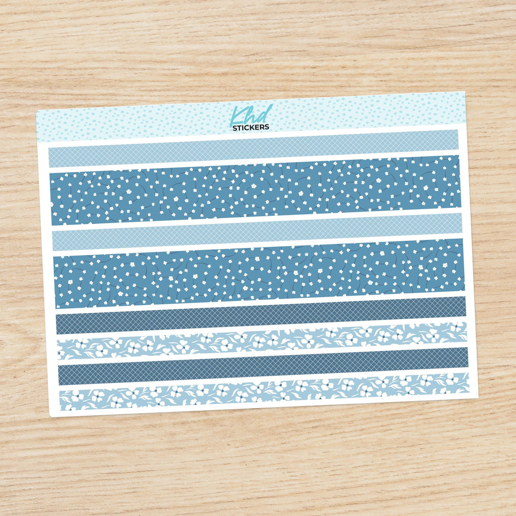 Blue Floral Decorative Washi Strip Stickers