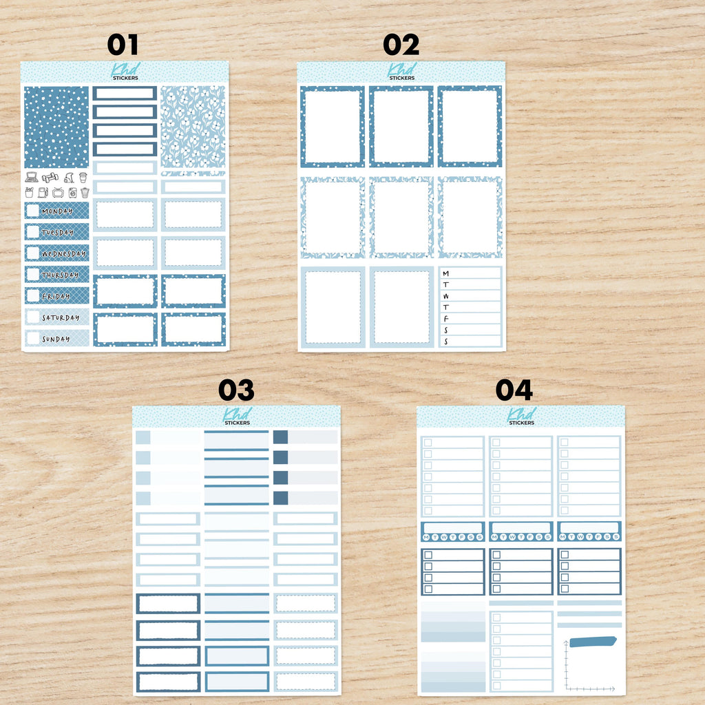 Vertical Blue Floral Planner Sticker Set