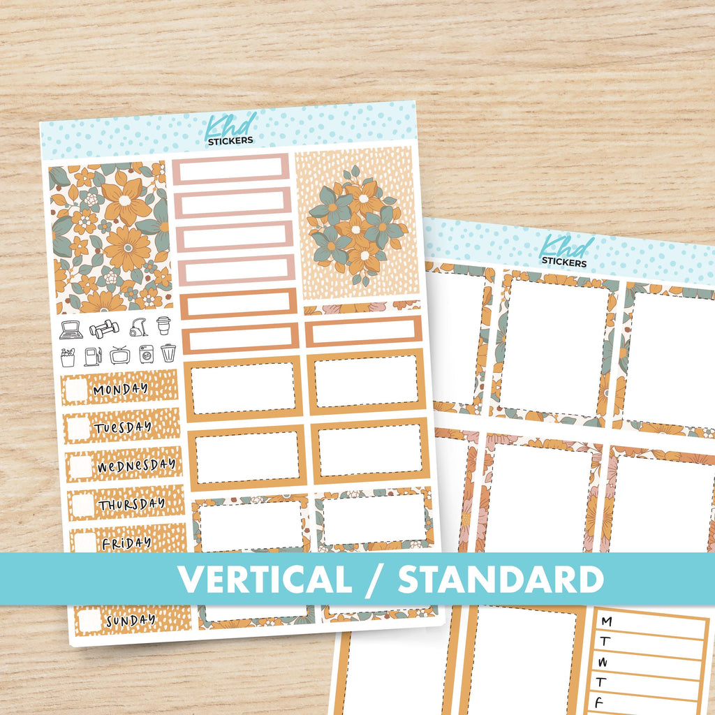 Vintage Floral Vertical Planner Sticker Set