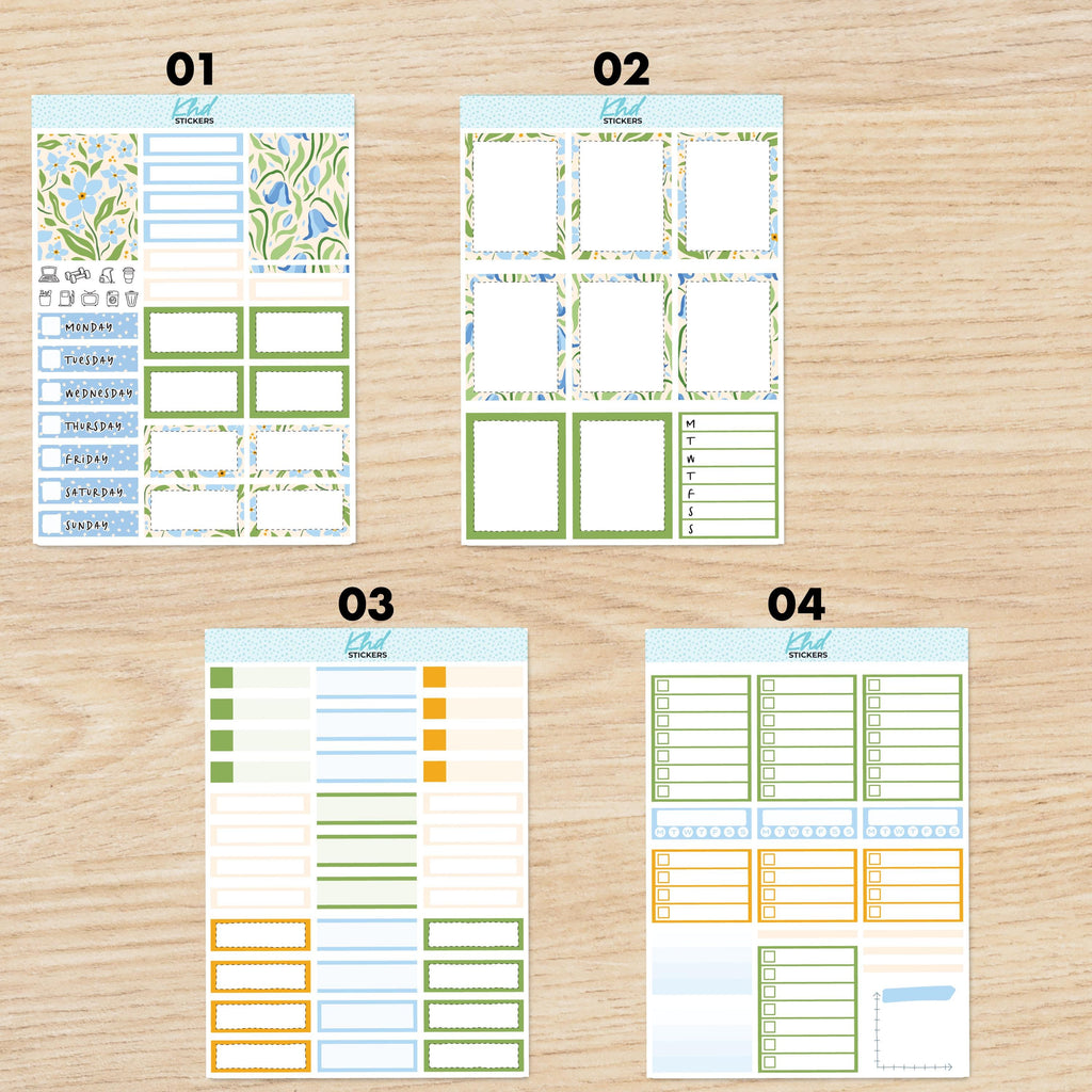 Blue & Green Vertical Floral Planner Sticker Set