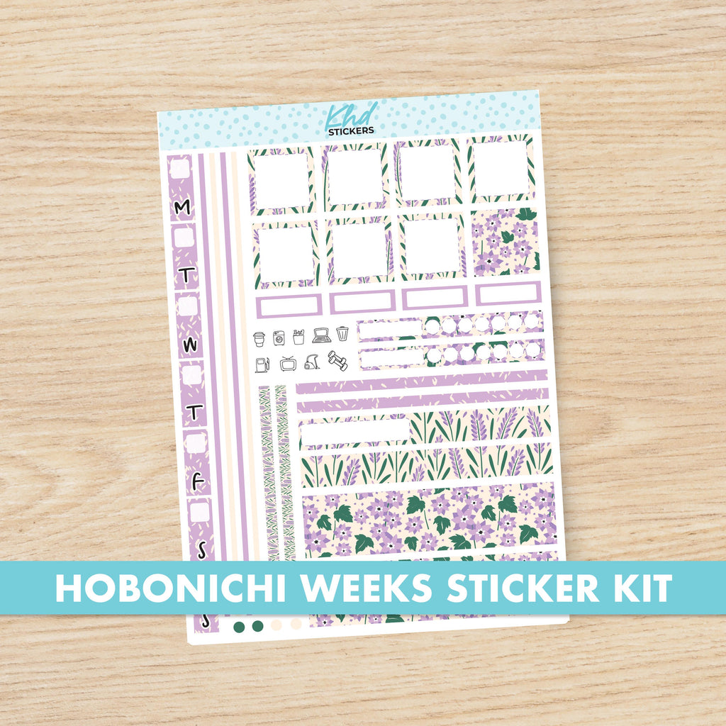 Pretty Purple Floral Sticker kit to fit Hobonichi Weeks