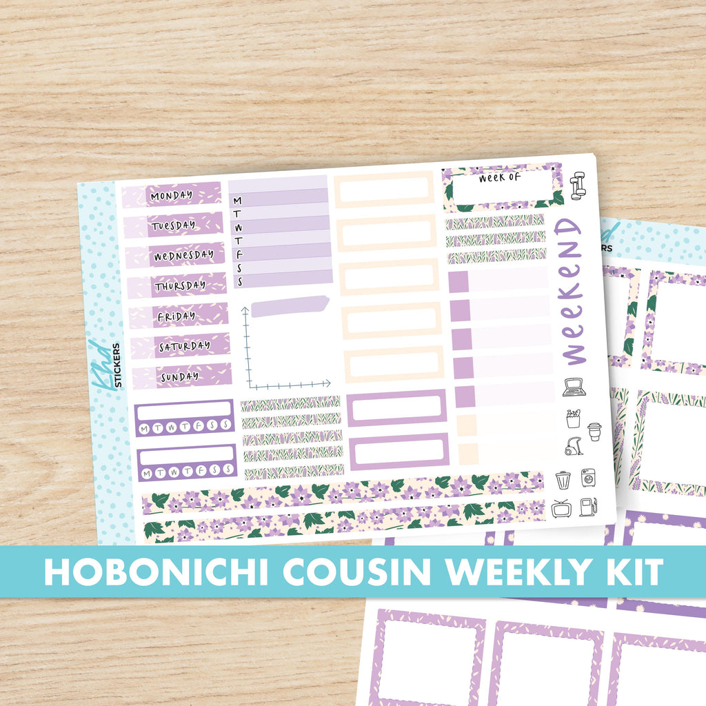 Pretty Purple Floral Sticker kit to fit Hobonichi Cousin (A5) planner