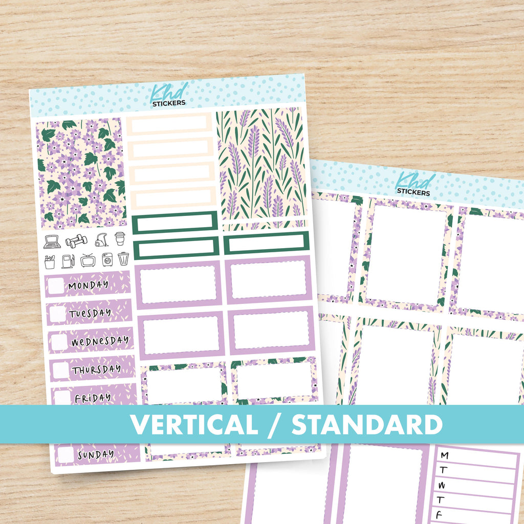 Pretty Purple Floral Vertical Floral Planner Sticker Set