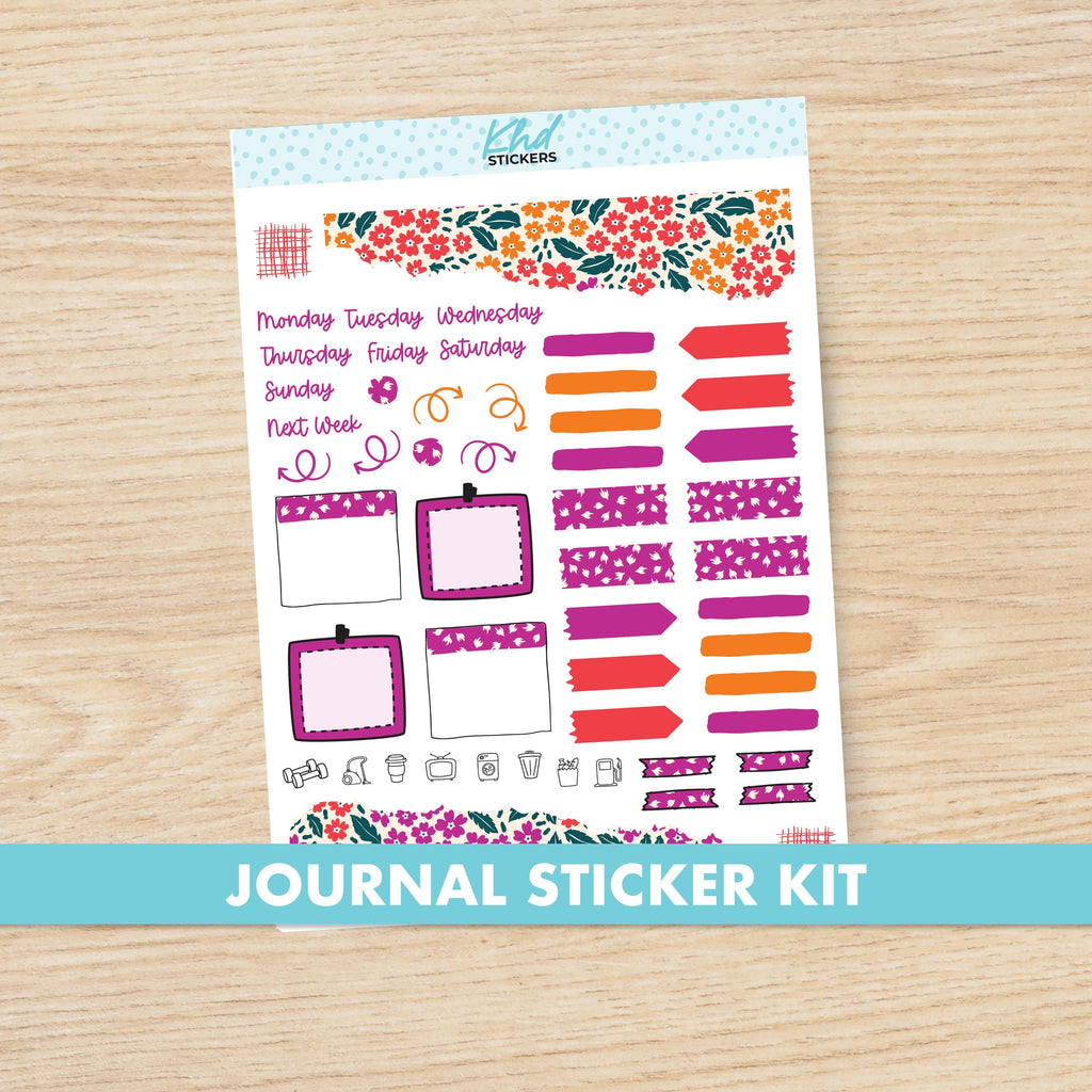 Intense Blooms Floral Weekly Sticker Kit, to fit most planners, dot journals, and notebooks. Set 47015