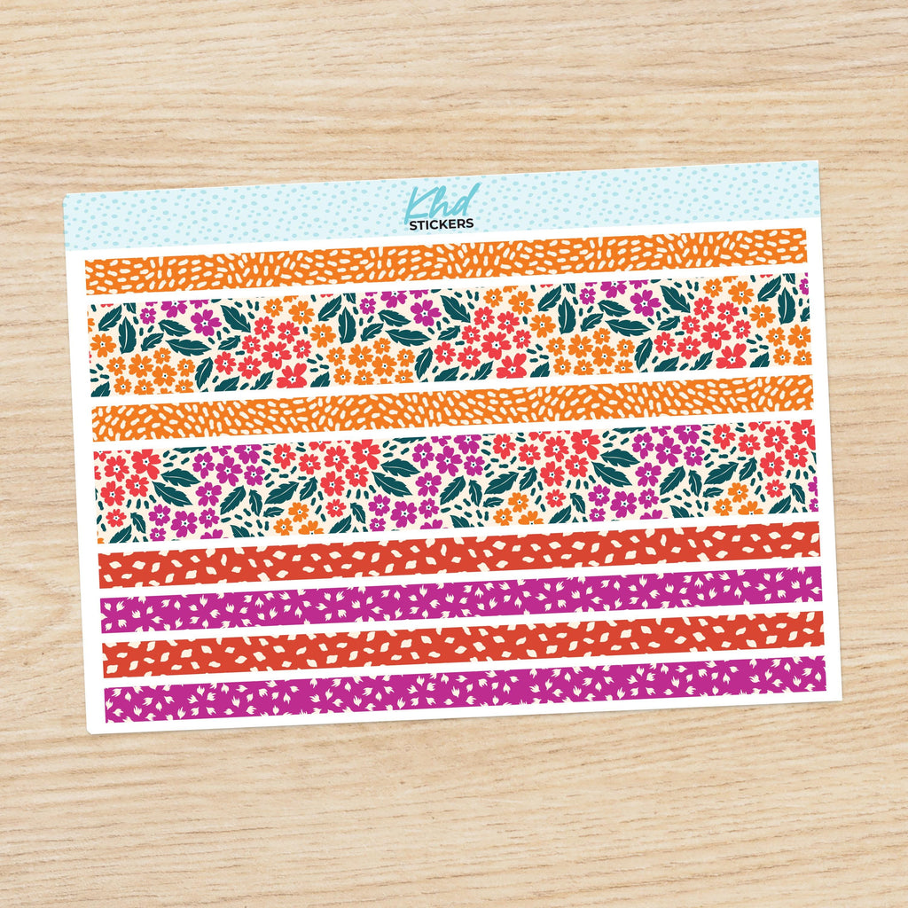 Intense Blooms Floral Washi Strip Stickers, to fit most planners, dot journals, and notebooks. Set 47015