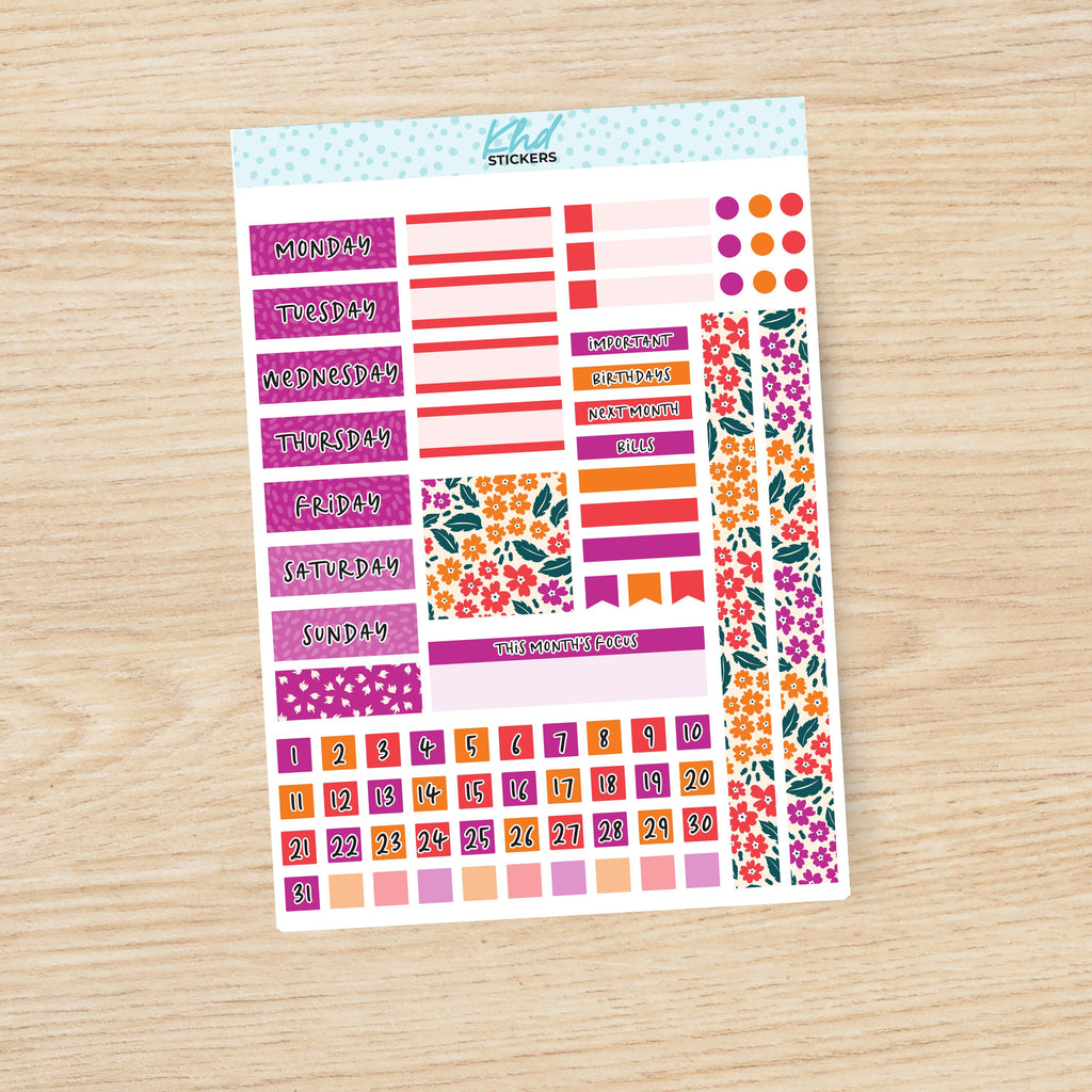 Intense Blooms Floral Lime Weekly Monthly View Planner Sticker Kit, Set 47015