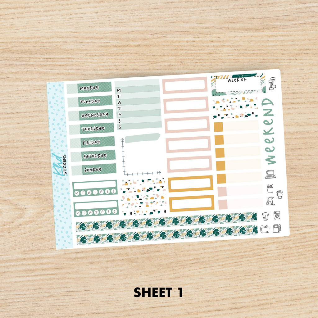 Tropical Sticker kit to fit Hobonichi Cousin (A5) planner, Set 47019