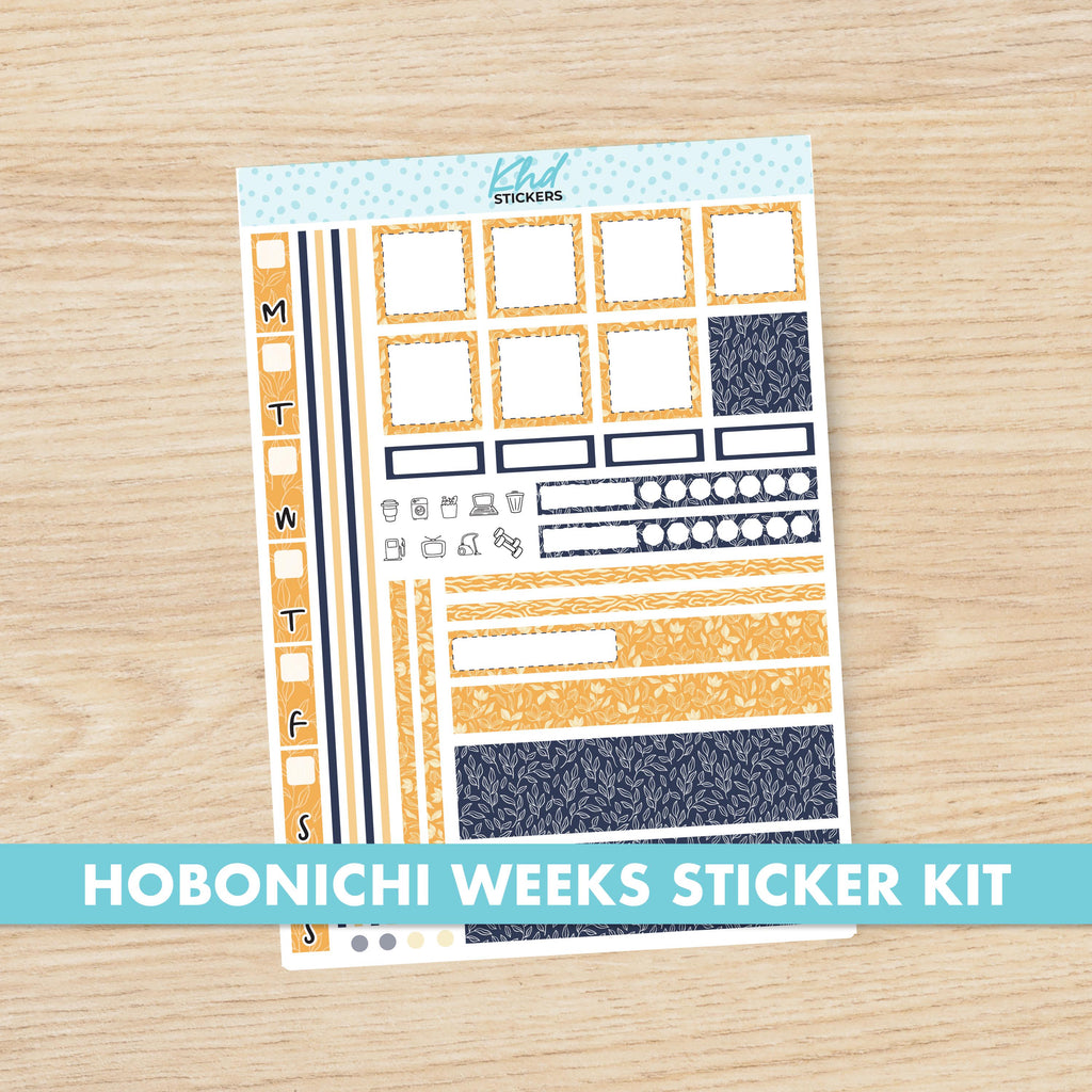 Navy Bloom sticker kit to fit Hobonichi Weeks, Set 47021