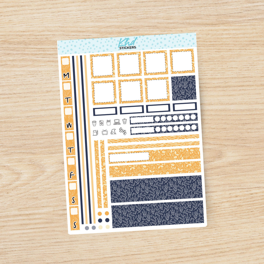 Navy Bloom sticker kit to fit Hobonichi Weeks, Set 47021