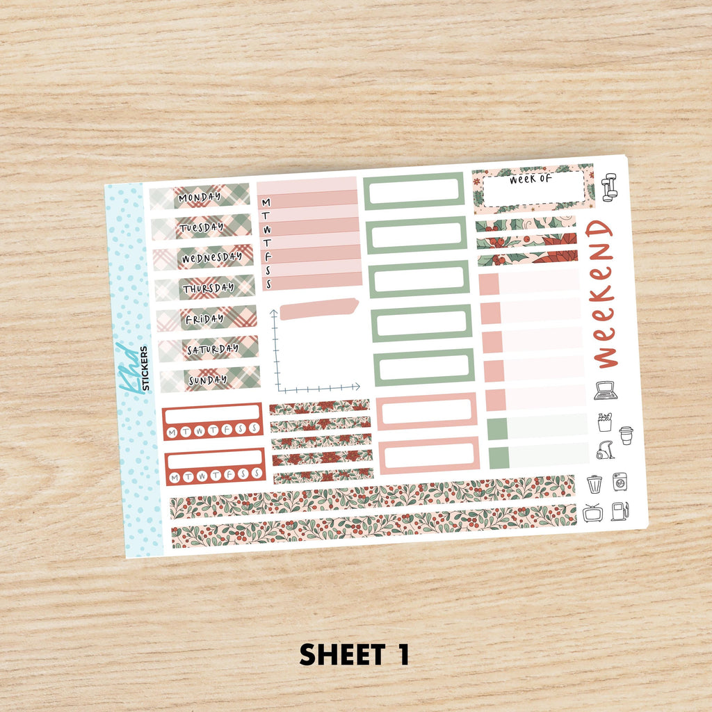 Christmas Love Sticker kit to fit Hobonichi Cousin (A5) planner, Set 47025