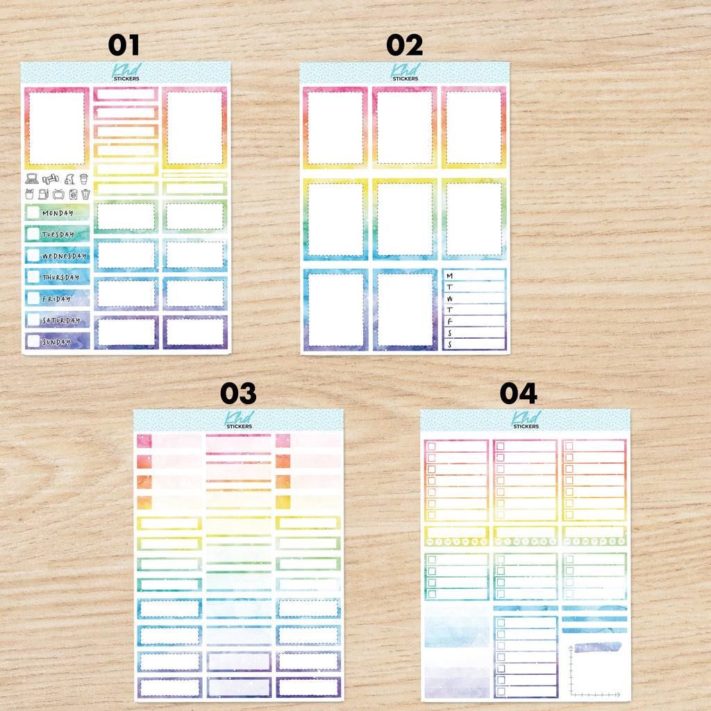 Rainbow Watercolour Vertical Planner Sticker Set, Set 47023