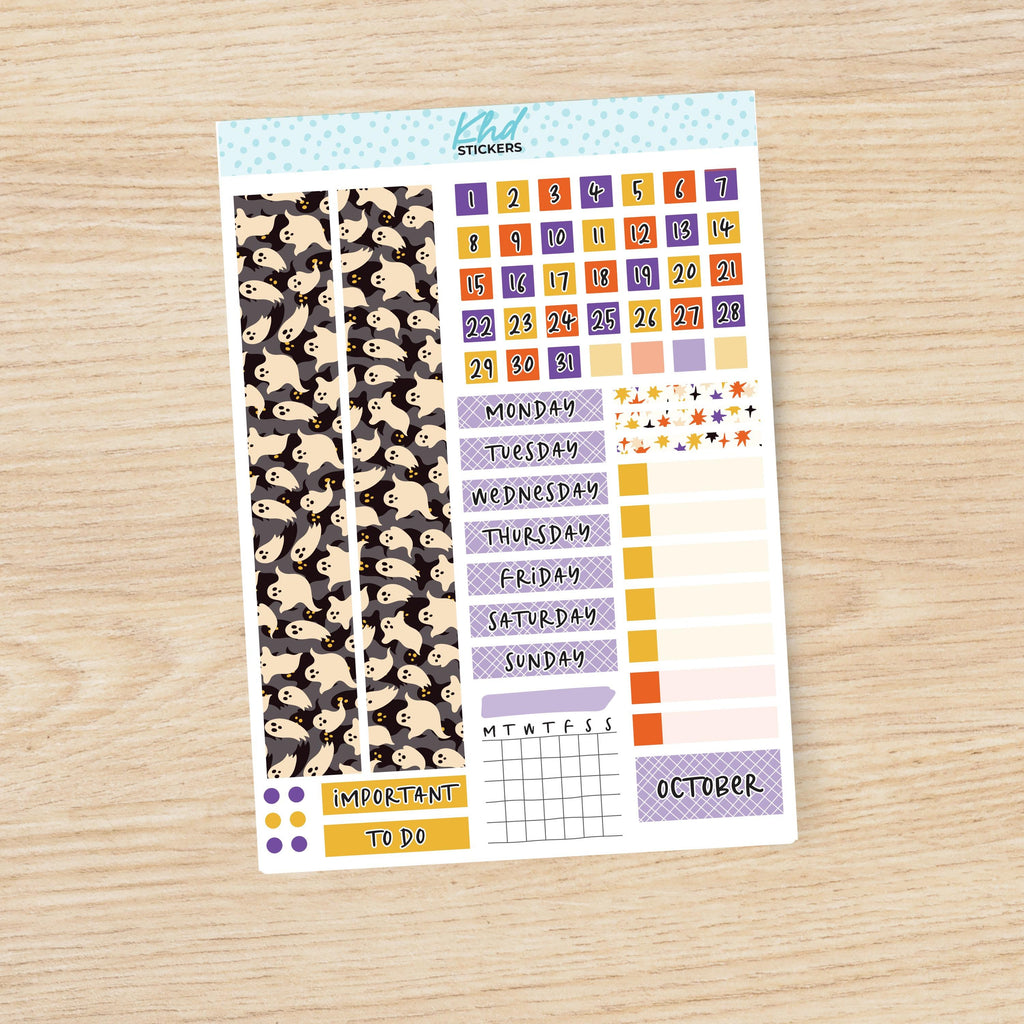 Ghostly Halloween Hobonichi Cousin (A5) Monthly View Planner Sticker Kit