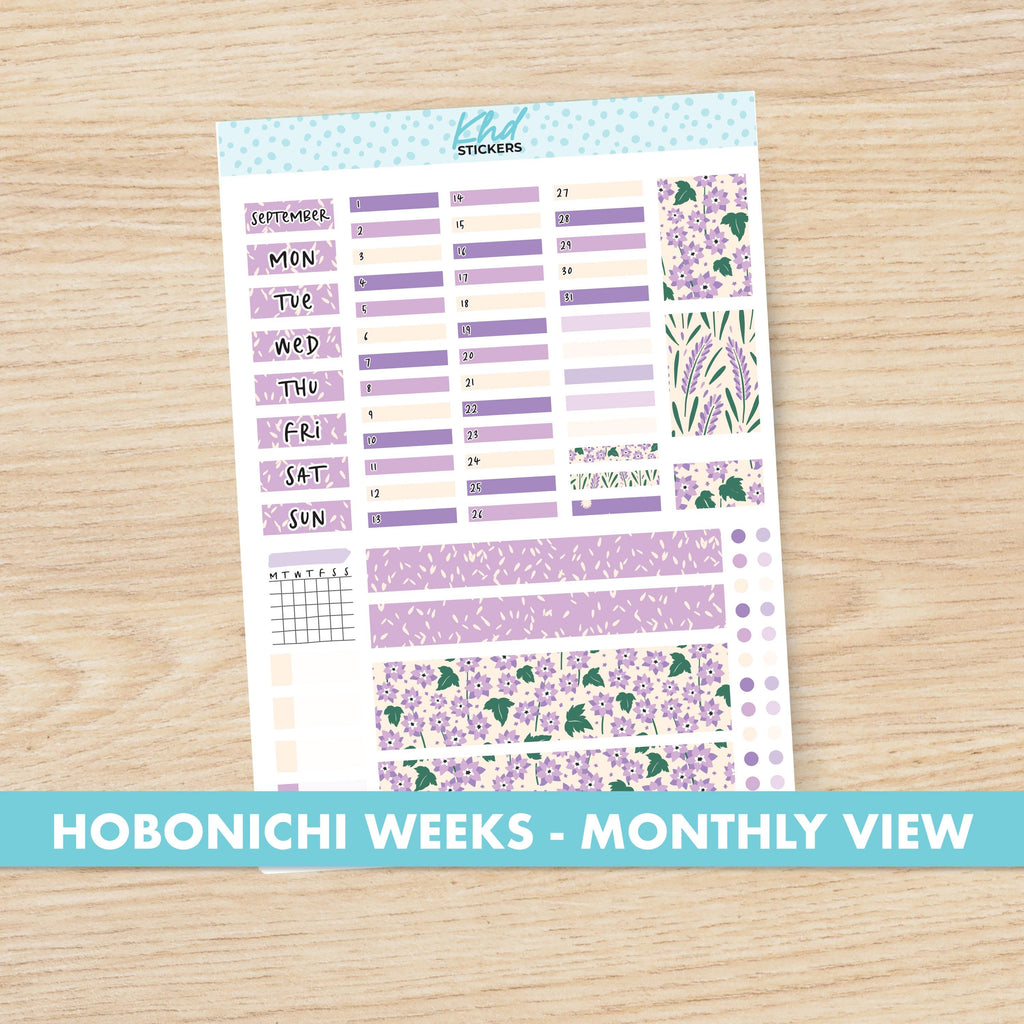 Pretty Purple Floral Hobonichi Weeks Monthly View Planner Sticker Kit