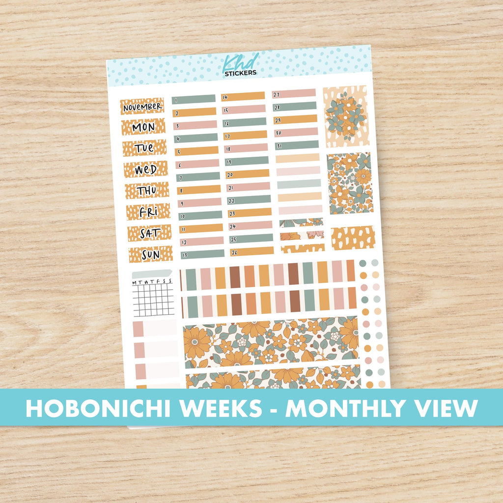 Vintage Floral Hobonichi Weeks Monthly View Planner Sticker Kit