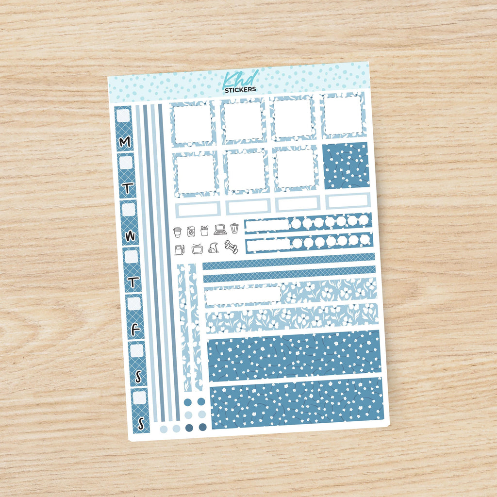 Blue Floral Sticker kit to fit Hobonichi Weeks