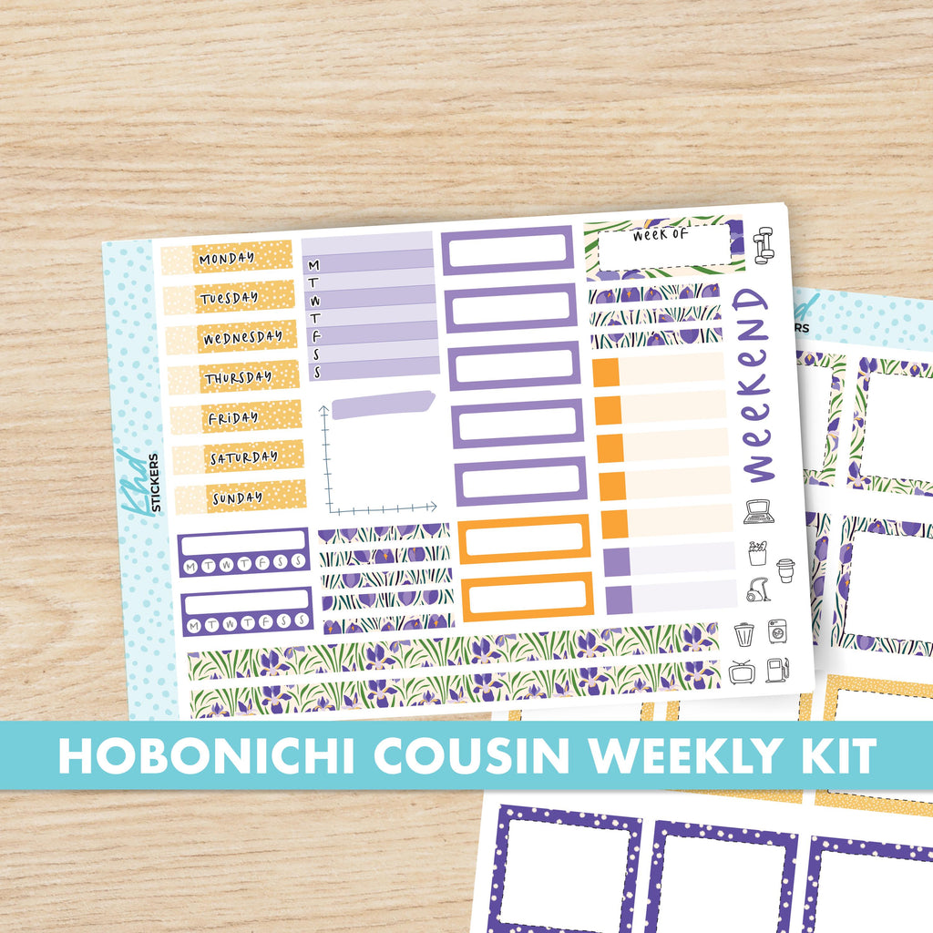 Purple Floral Sticker kit to fit Hobonichi Cousin (A5) planner