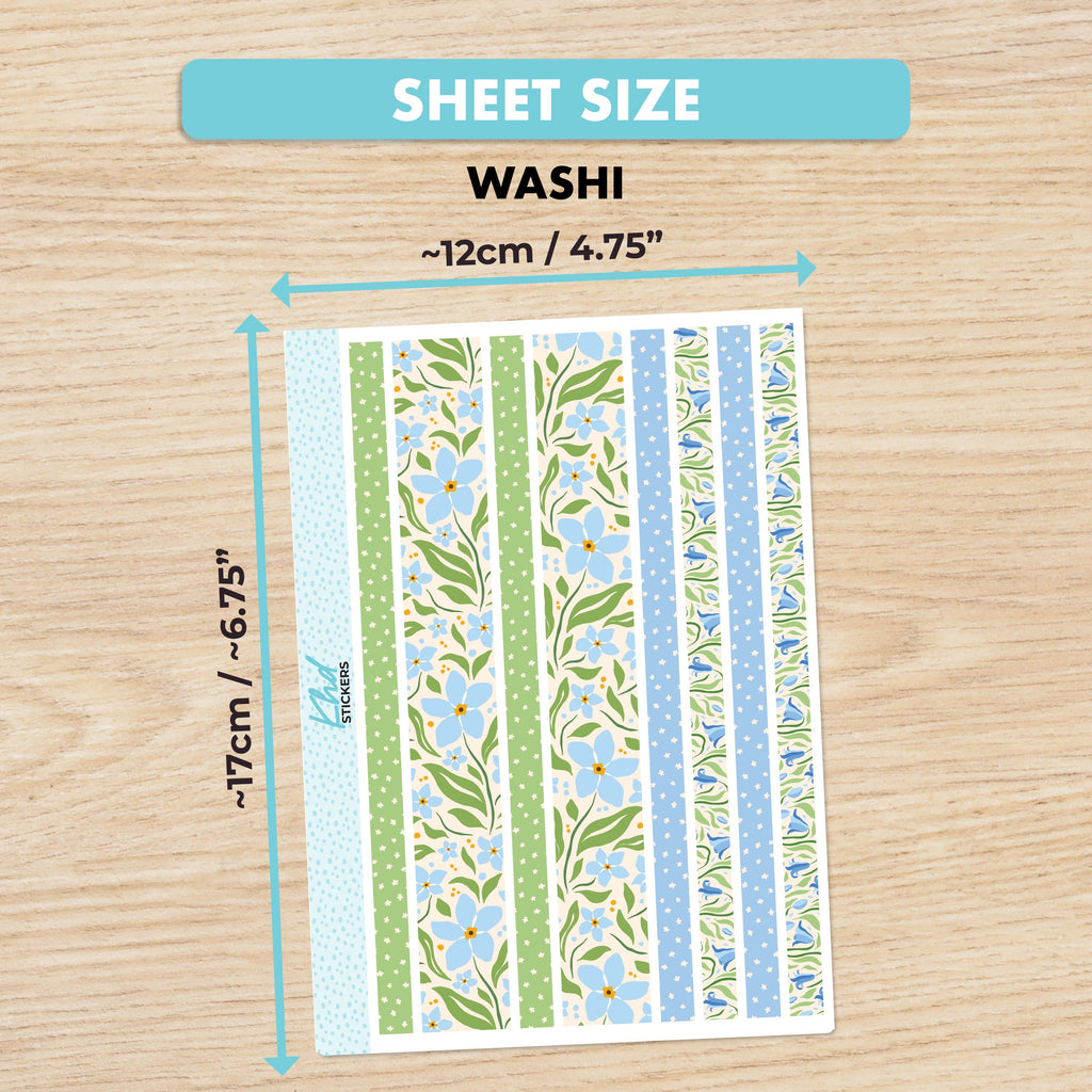 Pretty Blue & Green Floral Sticker kit to fit Hobonichi Cousin (A5) planner