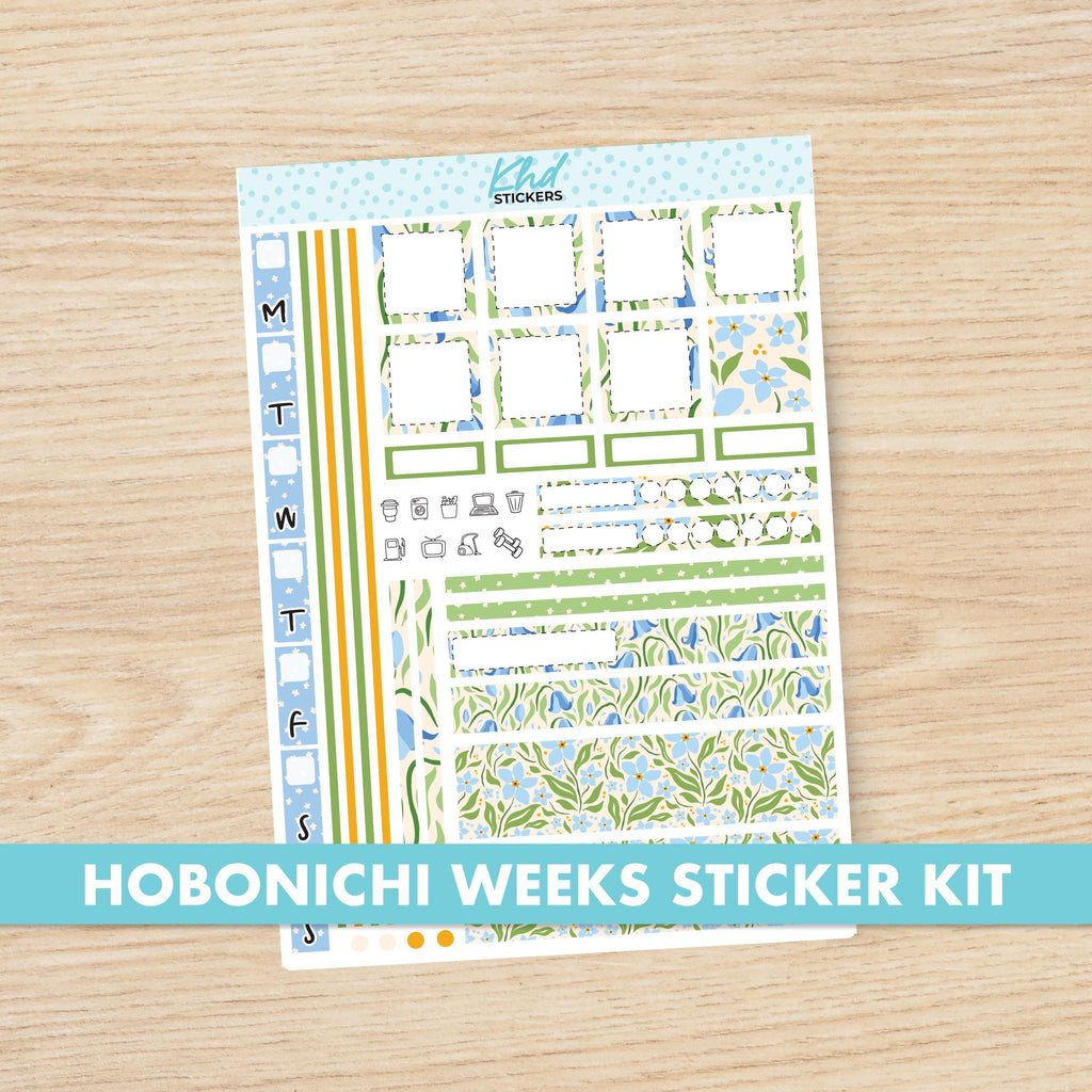 Pretty Blue & Green Floral sticker kit to fit Hobonichi Weeks