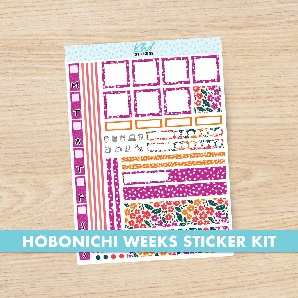 Intense Blooms Floral sticker kit to fit Hobonichi Weeks, Set 47015