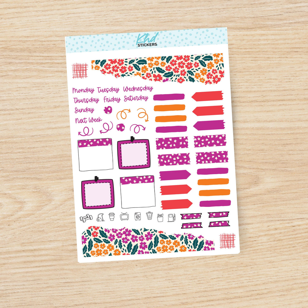 Intense Blooms Floral Weekly Sticker Kit, to fit most planners, dot journals, and notebooks. Set 47015