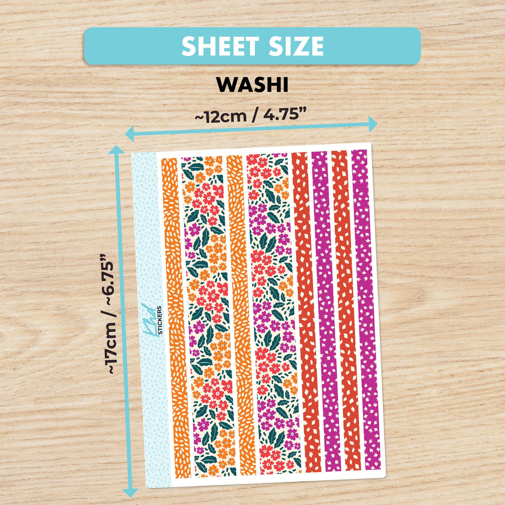 Intense Blooms Floral Washi Strip Stickers, to fit most planners, dot journals, and notebooks. Set 47015