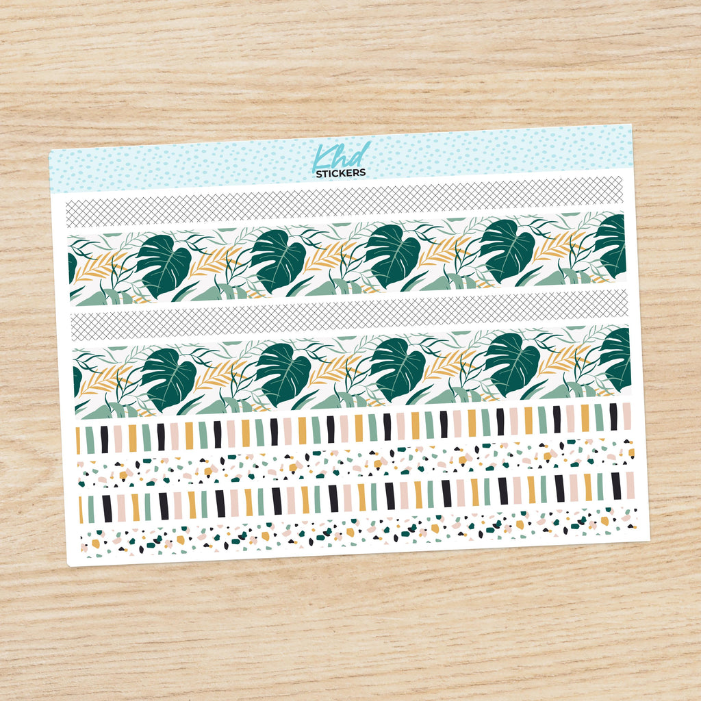 Tropical Decorative Washi Strip Stickers, to fit most planners, dot journals, and notebooks. Set 47019