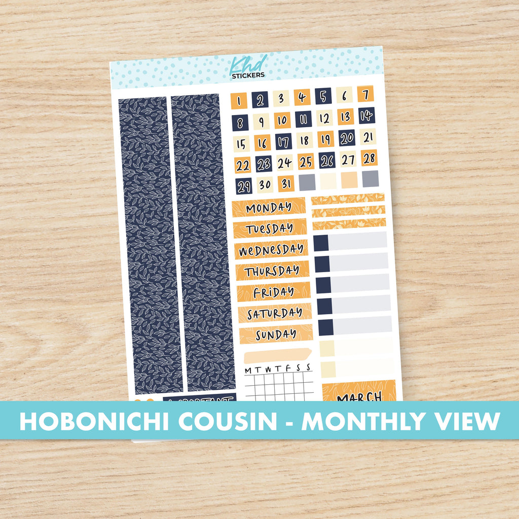 Navy Bloom Hobonichi Cousin (A5) Monthly View Planner Sticker Kit, Choice of Month, Set 47021