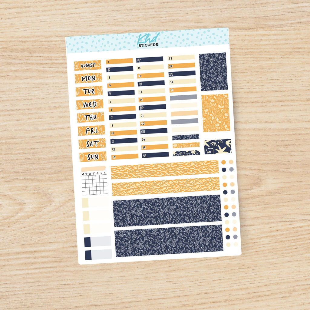 Navy Bloom Hobonichi Weeks Monthly View Planner Sticker Kit, Choice of Month, Set 47021