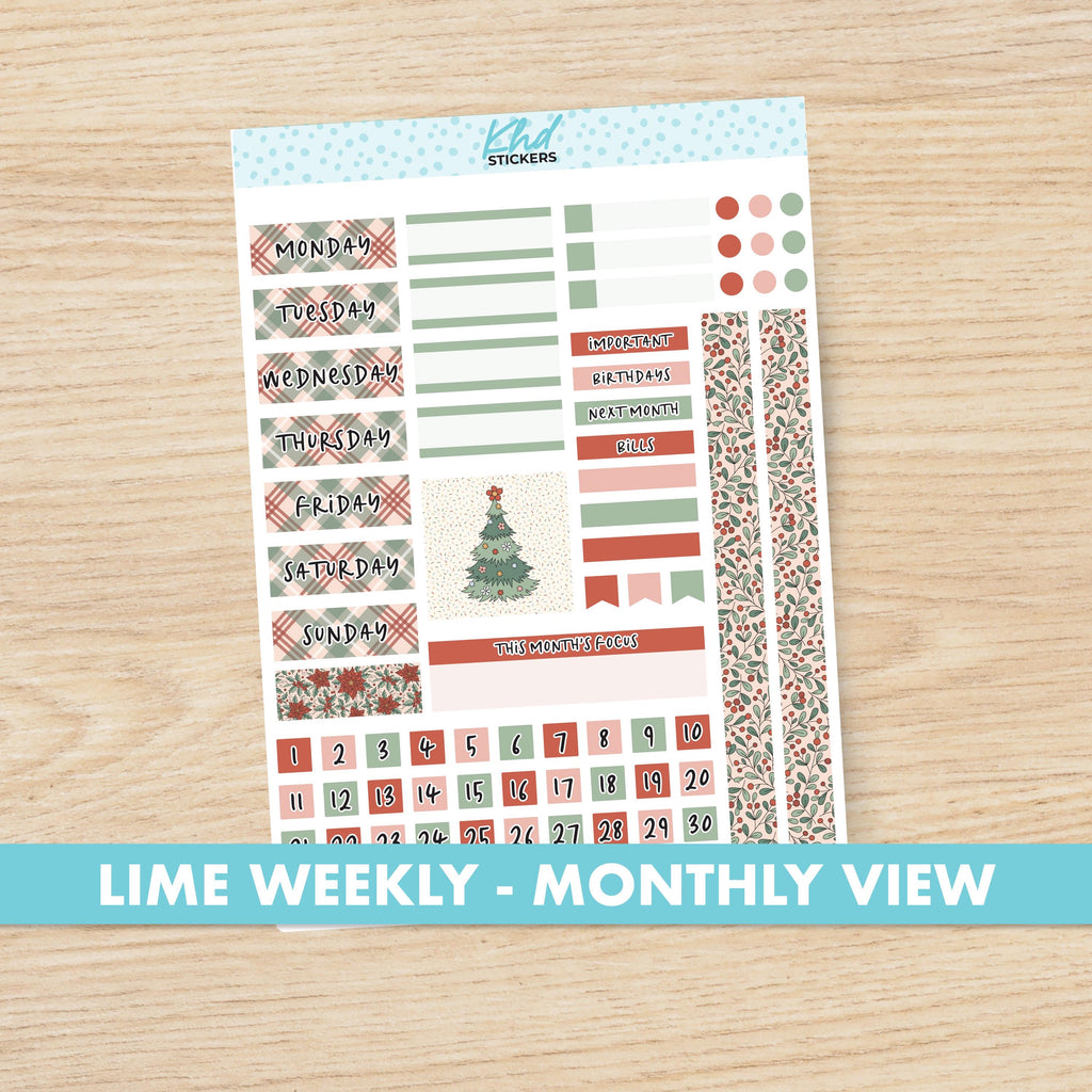 Christmas Love Lime Weekly Monthly View Planner Sticker Kit, Set 47025