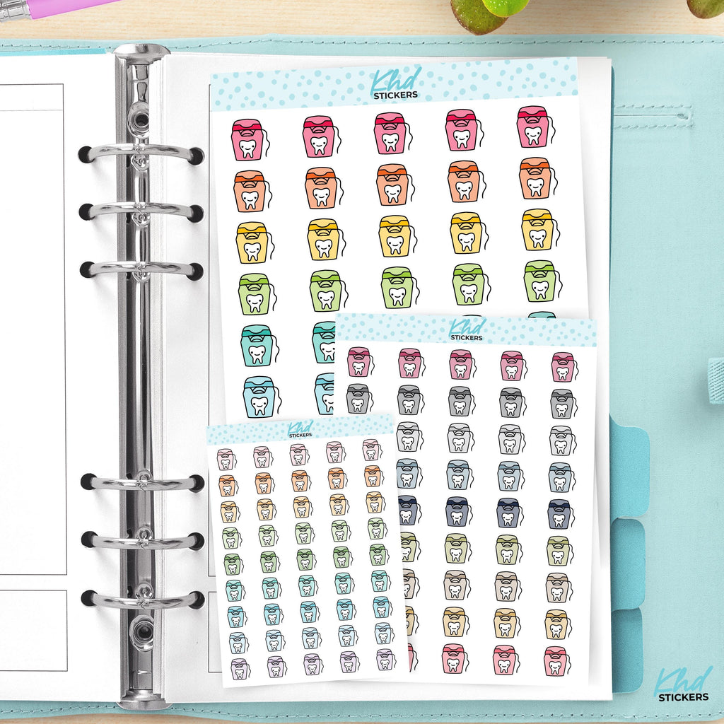 Dental floss planner stickers