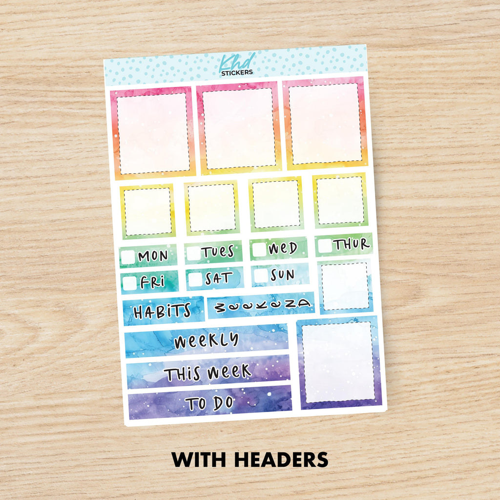 Rainbow Watercolour Lime Weekly Planner Sticker Kit, Set 47023