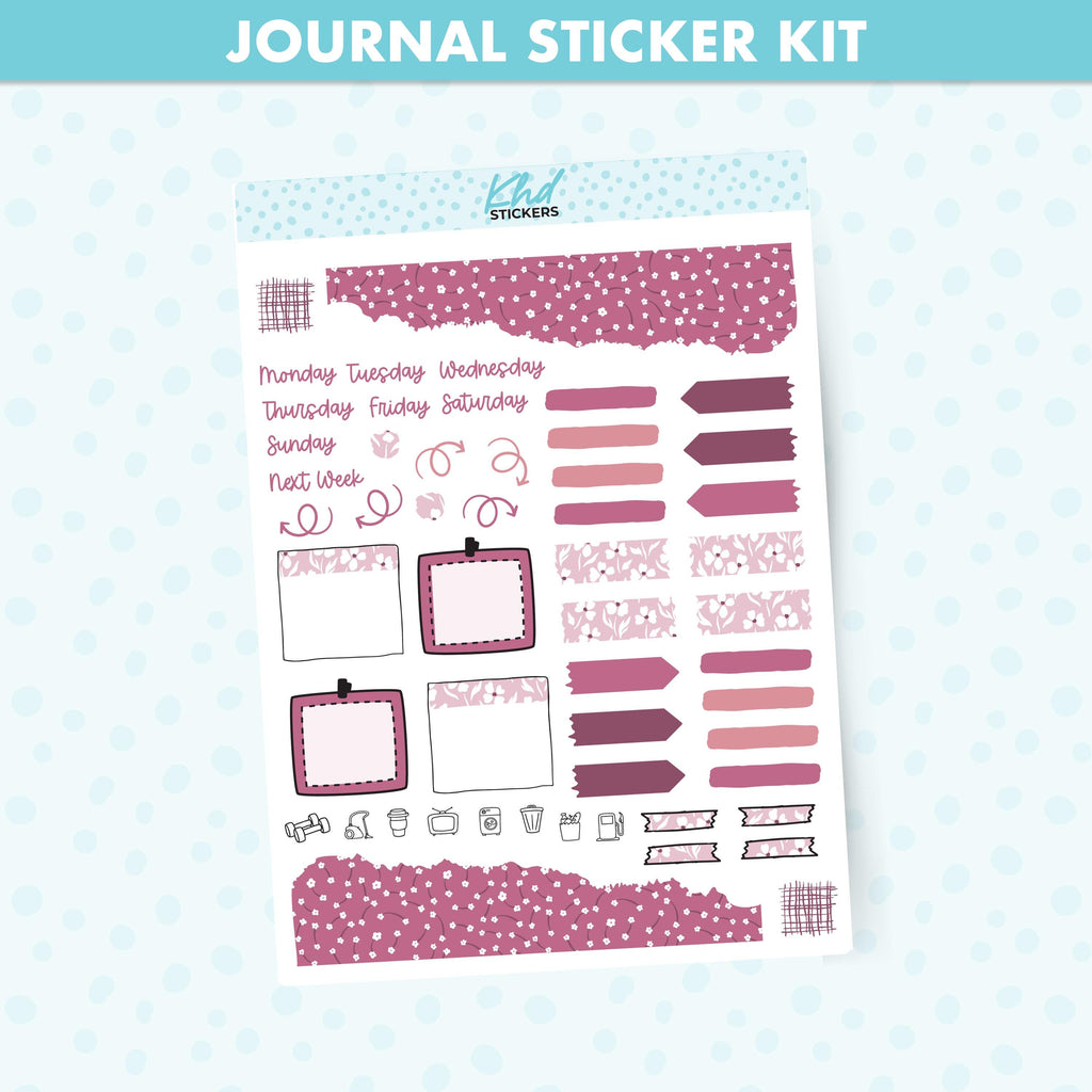 Pink Floral Journal Weekly Sticker Kit