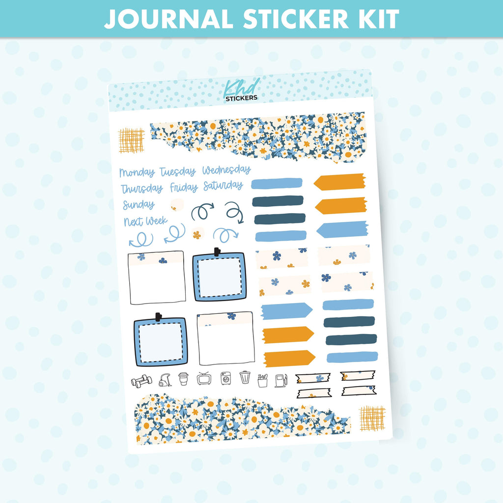 Blue & Orange Floral Journal Weekly Sticker Kit