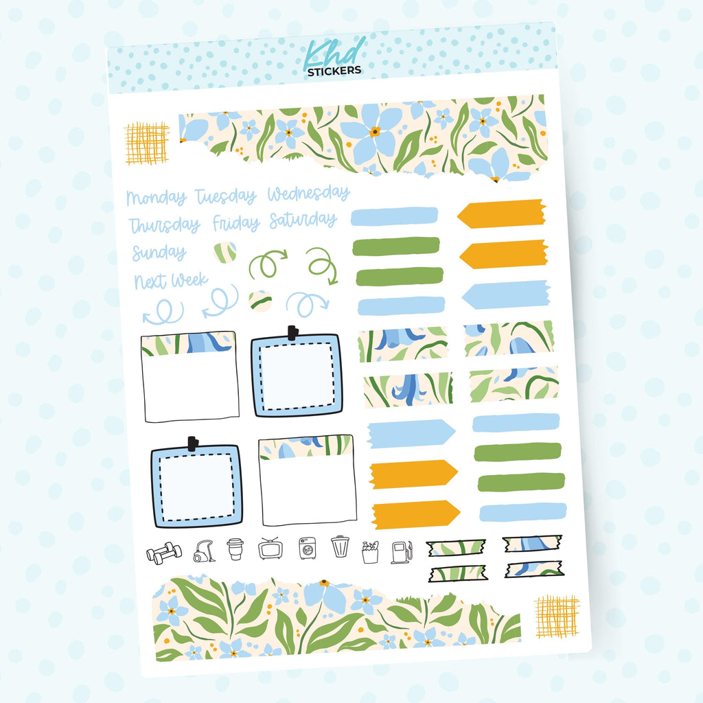 Pretty blue & green Floral Journal Weekly Sticker Kit