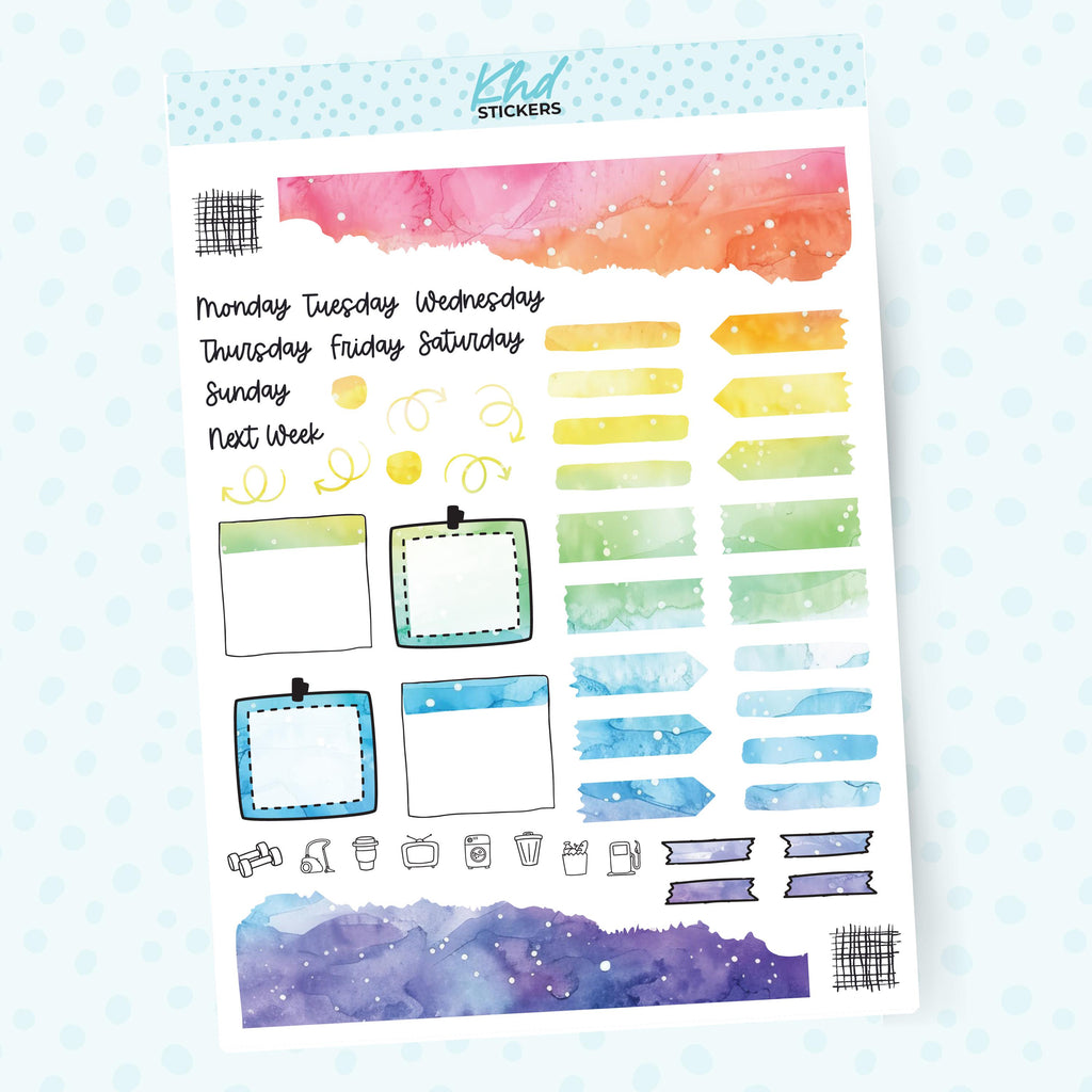 Rainbow Watercolour Journal Weekly Sticker Kit