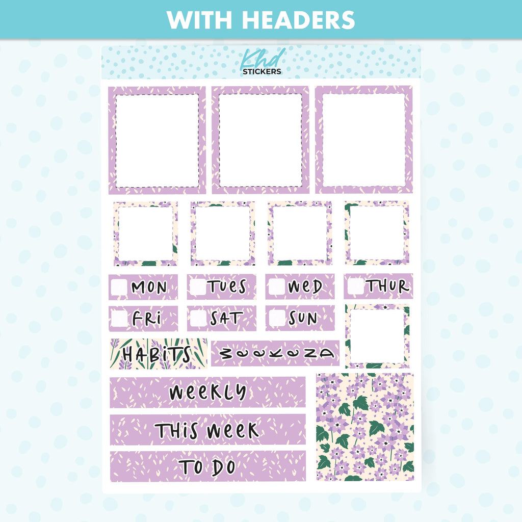 Pretty Purple Floral Lime Weekly Planner Sticker Kit