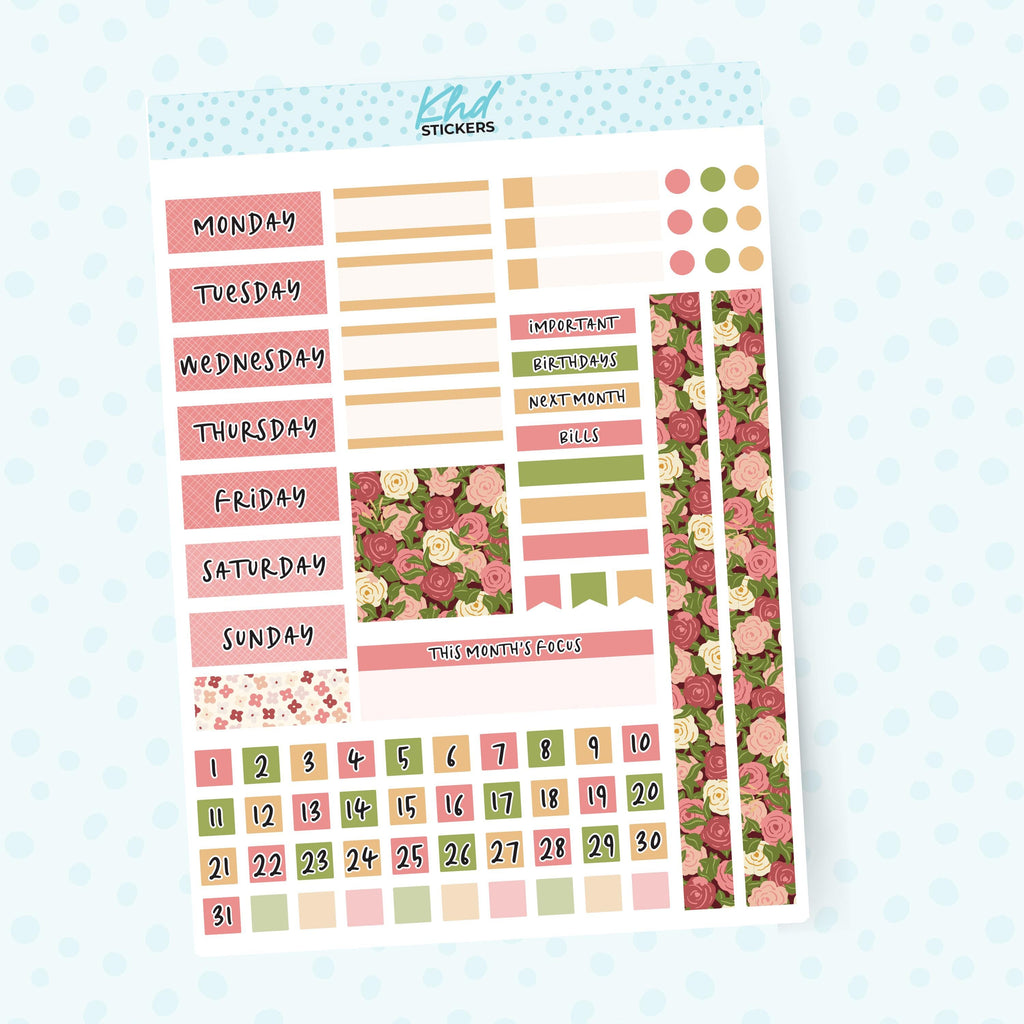 Country Meadow Lime Weekly Monthly View Planner Sticker Kit