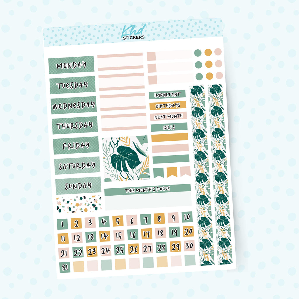 Tropical Lime Weekly Monthly View Planner Sticker Kit