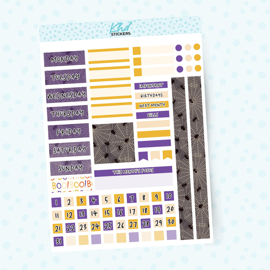 Dark Halloween Lime Weekly Monthly View Planner Sticker Kit