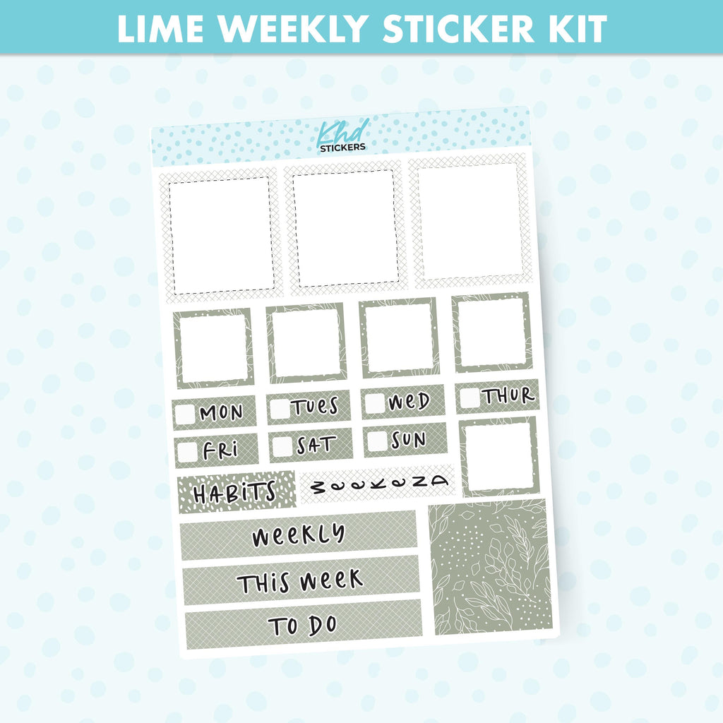 Relaxed Sunday Lime Weekly Planner Sticker Kit