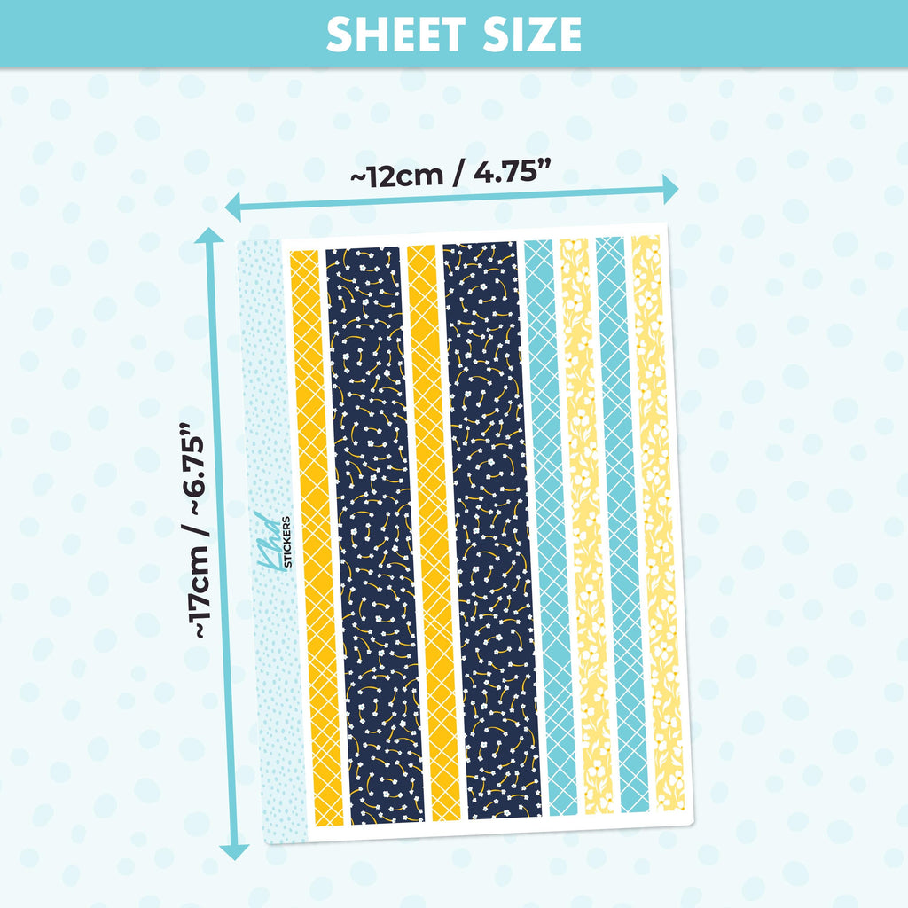 Navy blue & yellow floral Decorative Washi Strip Stickers