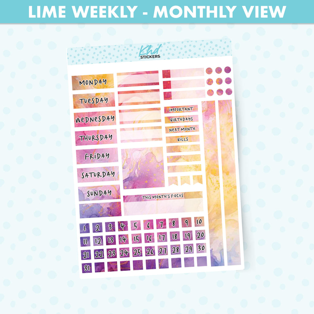 Watercolour Magic Lime Weekly Monthly View Planner Sticker Kit, Set 47026