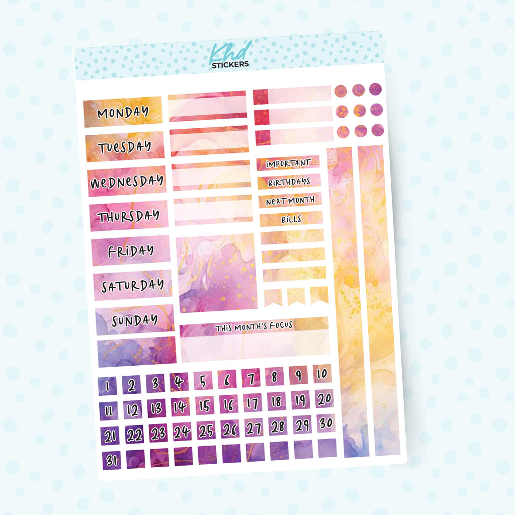 Watercolour Magic Lime Weekly Monthly View Planner Sticker Kit, Set 47026