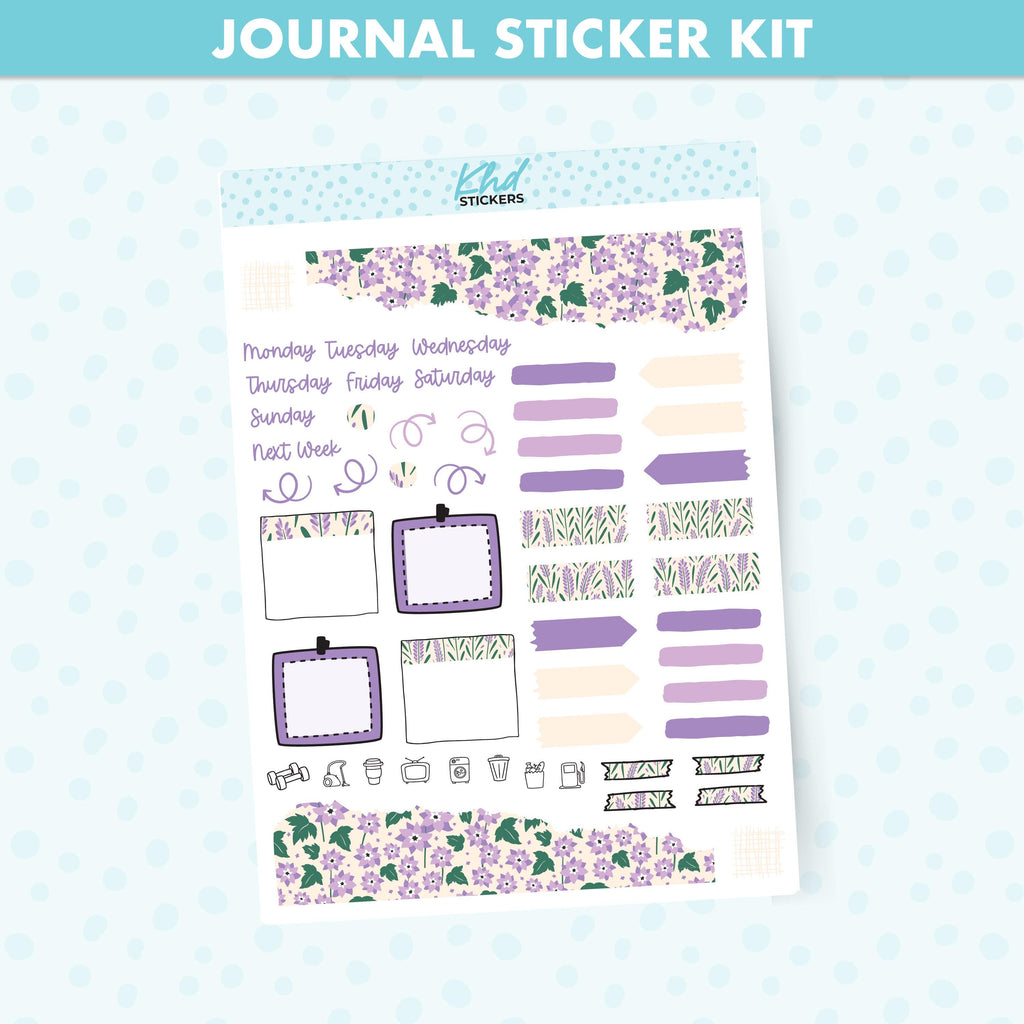 Pretty Purple Flowers Journal Weekly Sticker Kit