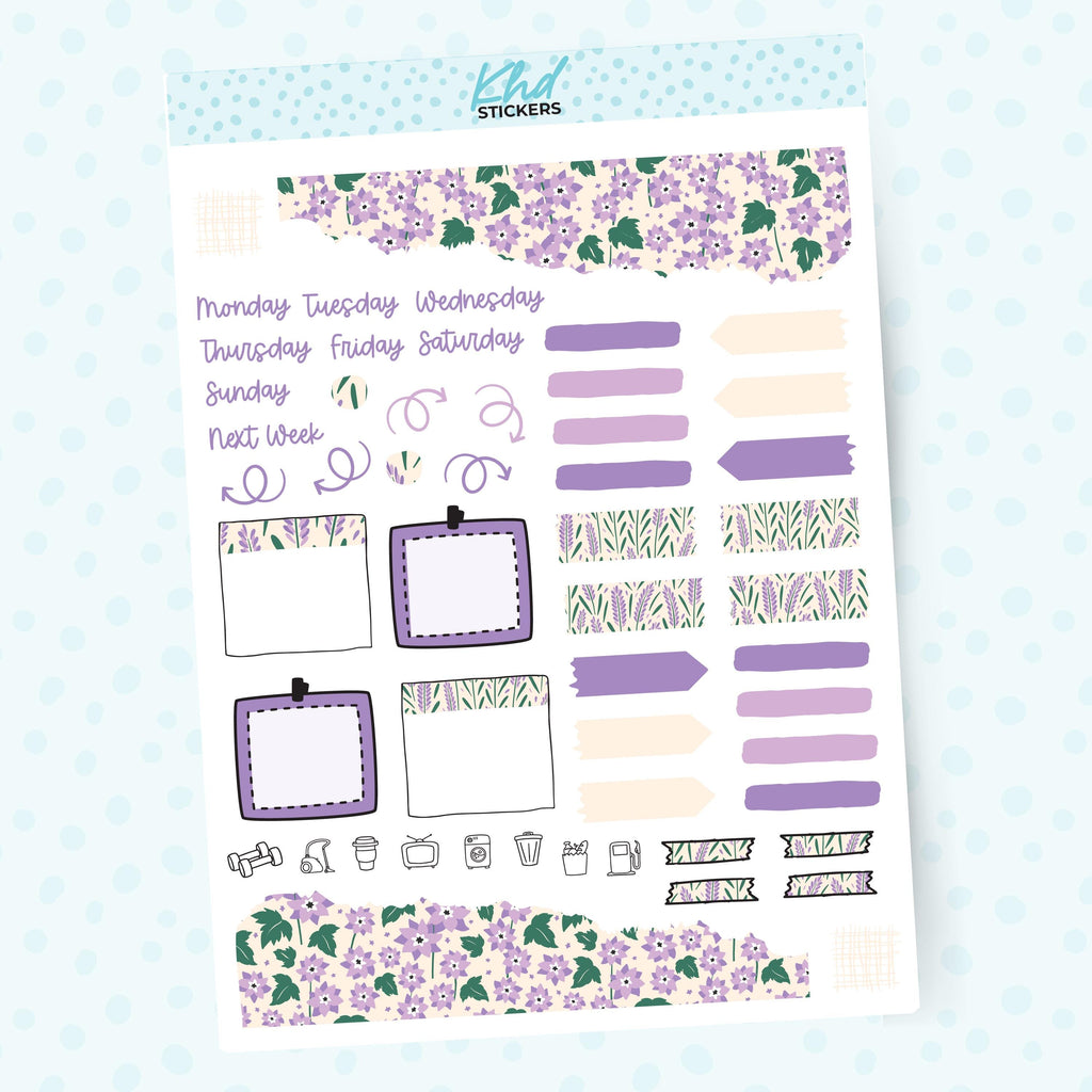 Pretty Purple Flowers Journal Weekly Sticker Kit