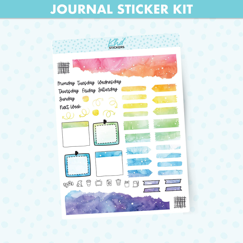 Rainbow Watercolour Journal Weekly Sticker Kit