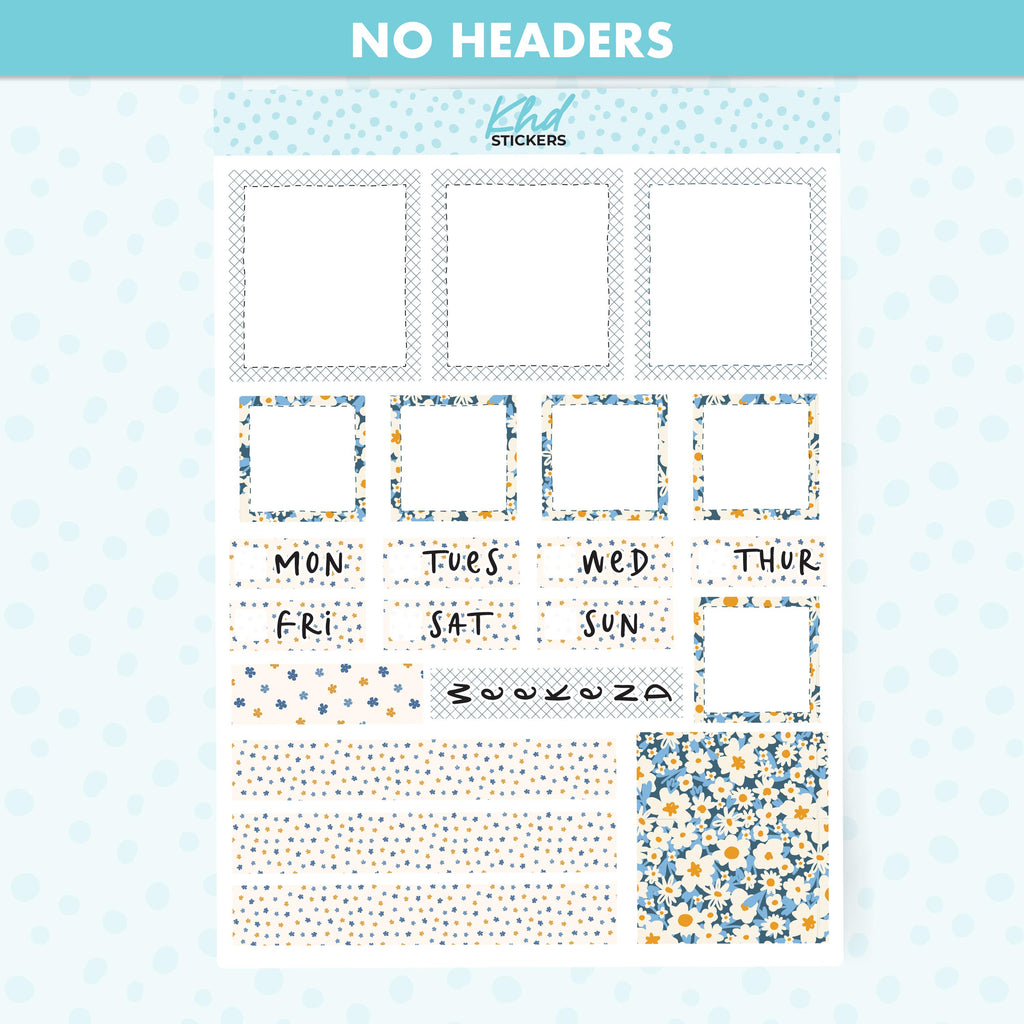 Blue & Orange Floral Lime Weekly Planner Sticker Kit